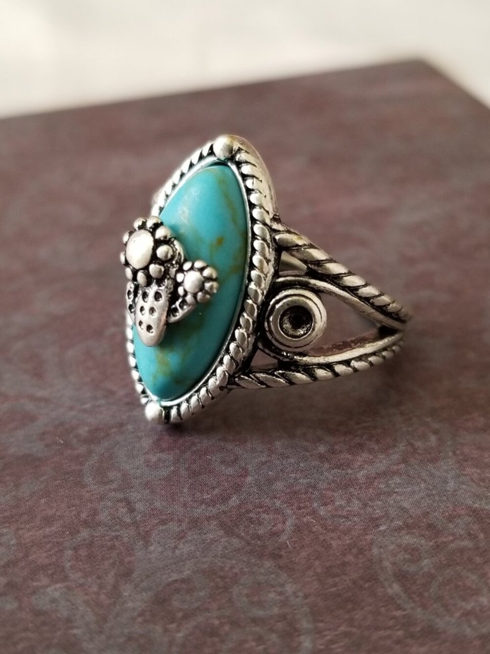 New in Box! Wrangler Turquoise and Silver-Tone Open Style Cuff Ring - Size 6-1/2
